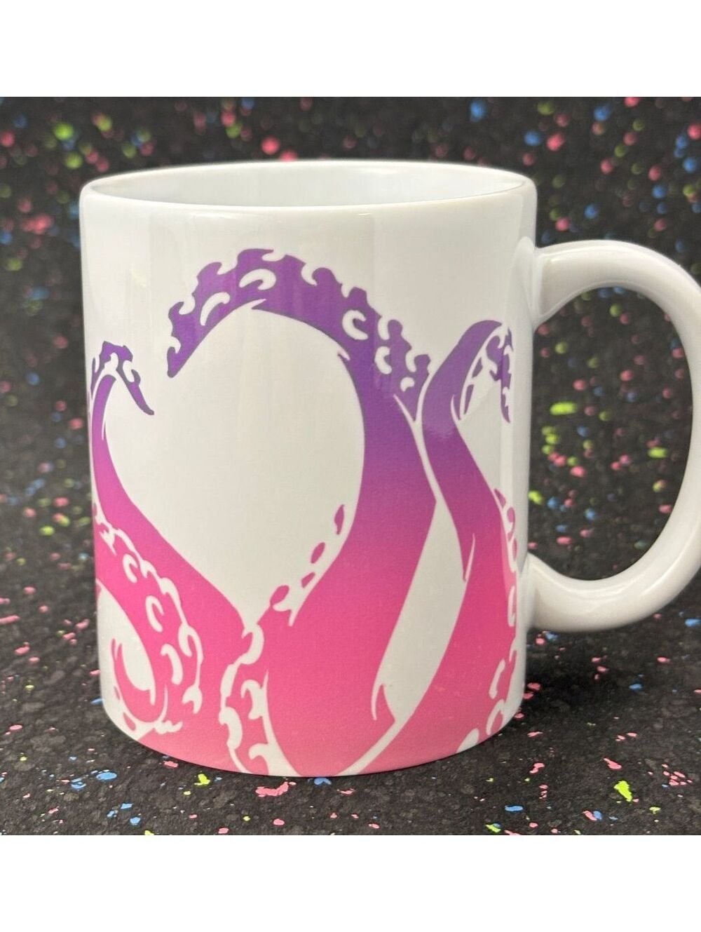 Cricut White Ceramic Mug with Pink and Purple Octopus Tentacle Design